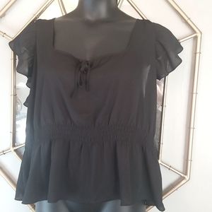 Eloquii Black Sheer Cap Butterfly Sleeve Blouse Women's Plus Size 22